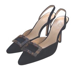 Boden Black Suede Slingback Pumps Tortoise Buckle Pointed Toe Heel Womens 39 / 8